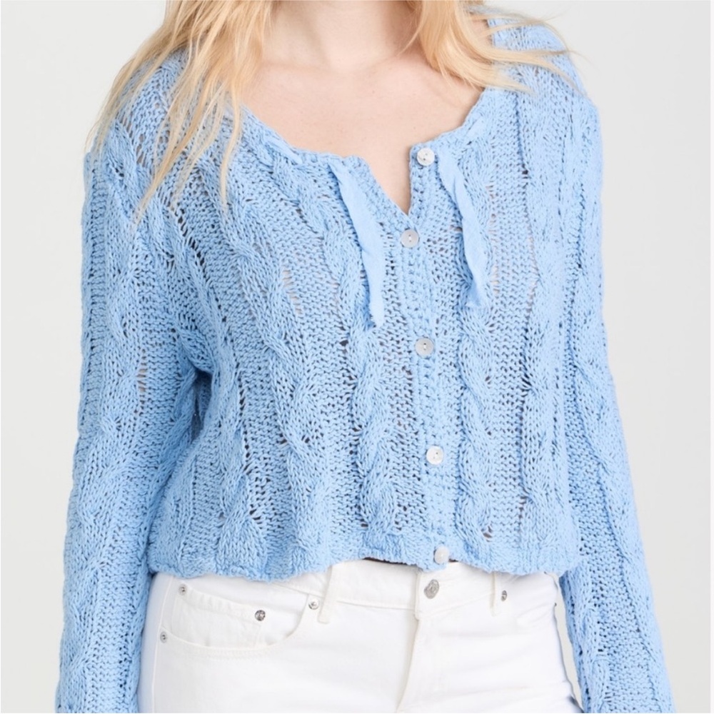 Free People Light Blue Cropped Cable Knit Cardigan